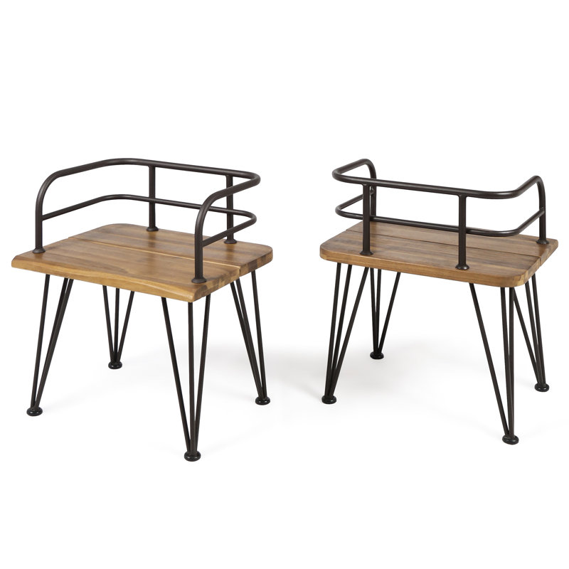 Rustic Industrial Chair - 2 Pieces, Wood Seat, Iron Frame, Finish, For Backyard Patio Decor 2 Seats, Frames, Stylish