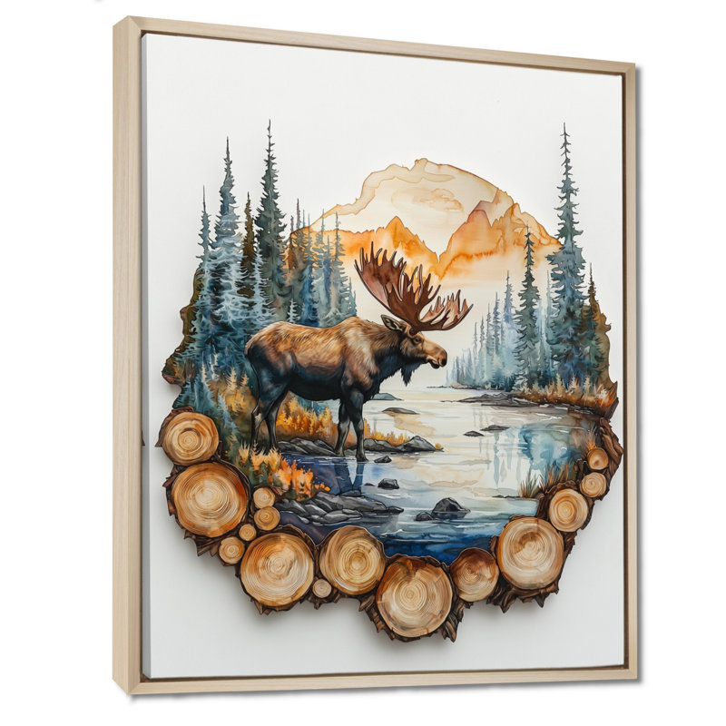 Reproduction d'art sur toile Gislain Canadian Moose Into The Forest III - Moose, Impression sur cadre flottant, Crème, crème