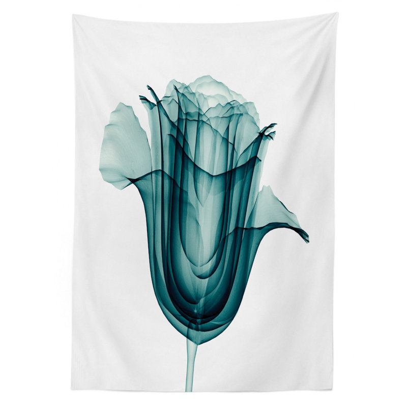 Flower Tablecloth, X-Ray Image Of A Rose Flower Romance Creative Nature Picture Print, Rectangular Table Cover For Dining Room Kitchen Decor, 52" X 70", Teal White