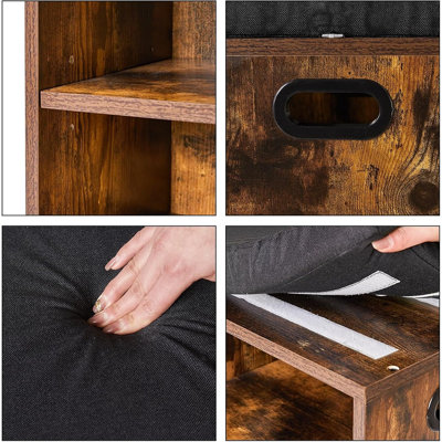 Petit banc de rangement pour chaussures avec siège rembourré, étagère à chaussures compacte pour l'entrée, rangement compact, brun rustique