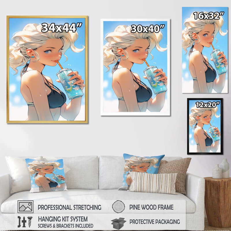 «Beautiful Blonde By The Beach I», reproduction sur toile, H 20 po x l 12 po x P 1 po, Cadre simple noir