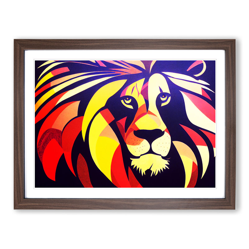 Abstract Lion Vol.4 - Framed Print, 25cm H x 34cm W x 2cm D, Walnut