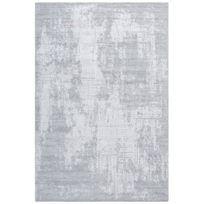 Ulis Hand Loomed Wool/Viscose/Cotton Abstract Rug in Gray/Silver