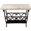 High End Wrought Iron Accent table with Cream Travertine top with Chisel Edge