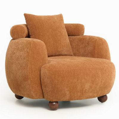 Fauteuil club de style paresseux de style nordique 38 pouces, fauteuil seau en tissu de chenille, canapé décoratif, coussin moelleux avec coussin, pour salon, salle d'étude et de détente, couleur caramel