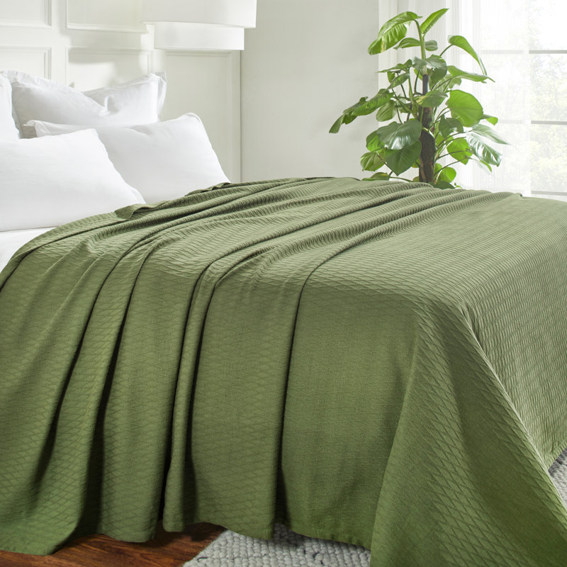 Forest Green King Size Knitted Cotton Blanket