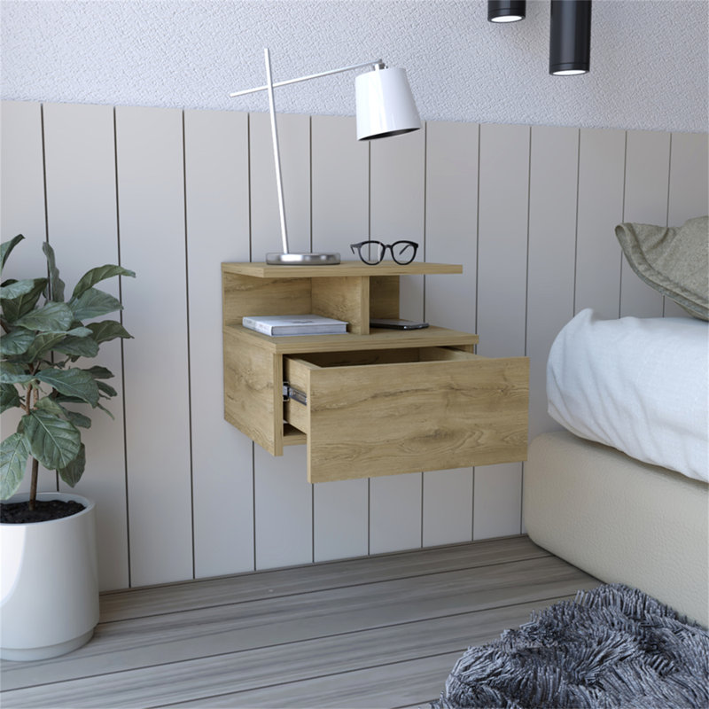 Versatile Floating Nightstand With Drawer And Open Shelves For Optimal Storage, Beige