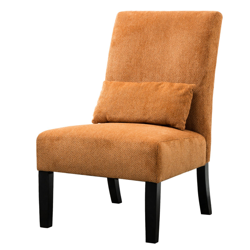 Chaise sans accoudoirs en tissu de chenille, structure en bois massif orange, coussin moelleux, siège d'appoint Flair, Orange