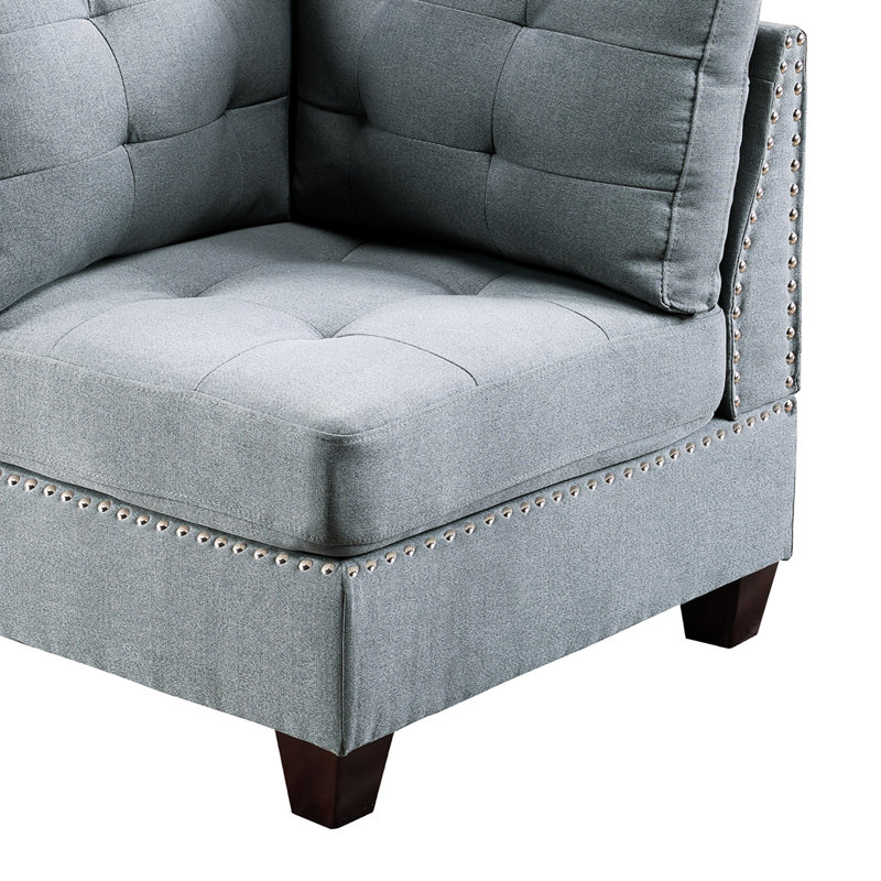 2Pc Modular In Gray Linen-Like Fabric With Wood Chair Board - Corner & Armless Chairs Frame