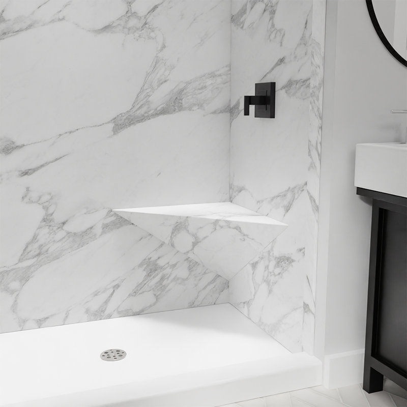 Siège d'angle flottant FlexStone de 27 po blanc Calacatta, Blanc Calacatta