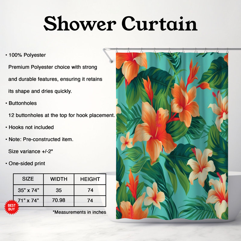 Nostalgic Hawaii Art - Rideau de douche standard 1 pièce, H 74 po x l 71 po