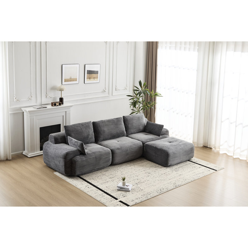 Mousse à mémoire de forme haute résilience, velours côtelé gris, sectionnel, compatible avec les animaux domestiques, densité, aucun assemblage requis pour le rembourrage des chambres d'amis.