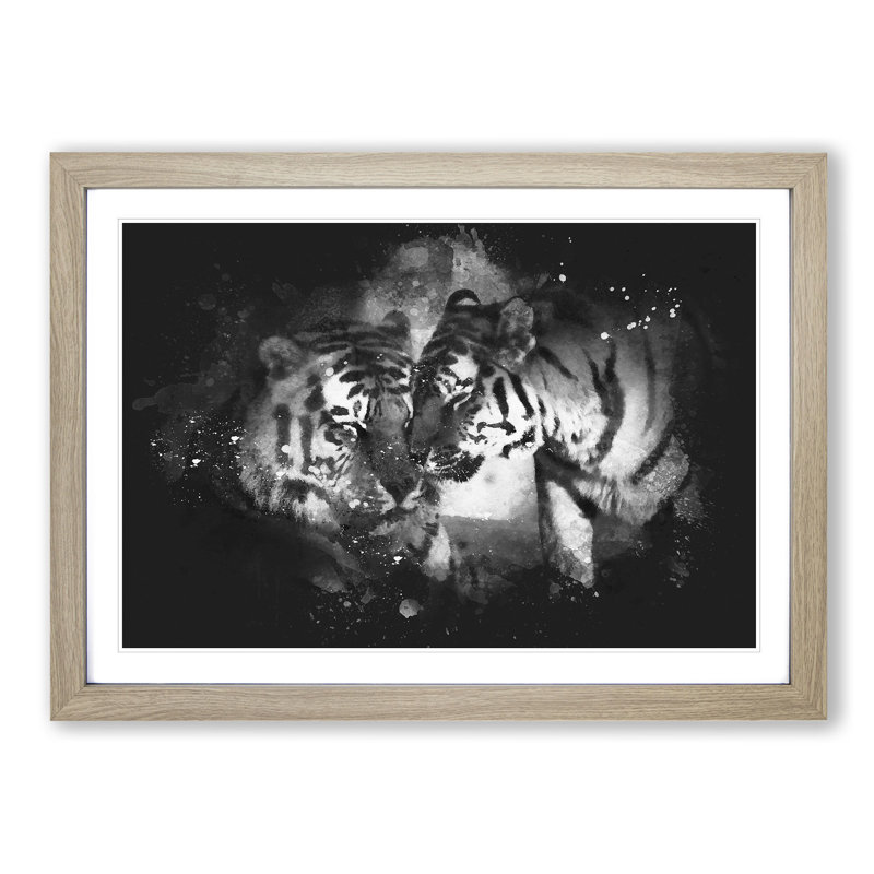 Two Snuggling Tigers - Picture Frame Graphic Art Print, Oak Framed, 33cm H x 45cm W x 2cm D