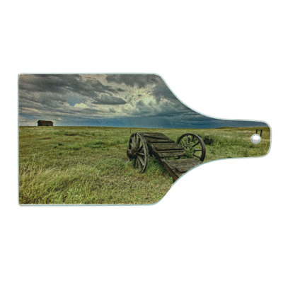 Ambesonne Wagon Wheel Tempered Glass Cutting Board Prairie Cart Green Brown Grey