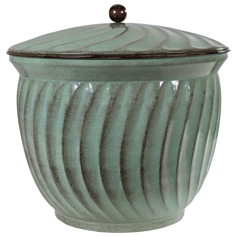 19.5" Metal Decorative Garden Hose Holder Pot with Lid - Green, Green