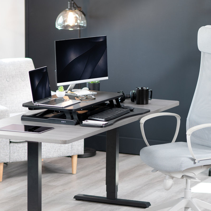 VIVO Height Adjustable Standing Desk Converter (DESK-V000K Series), Black/Black, 32"