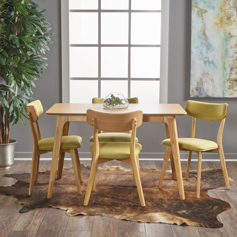 Andrew 4 - Person Four Leg Dining Set, Green Tea, Natural Oak