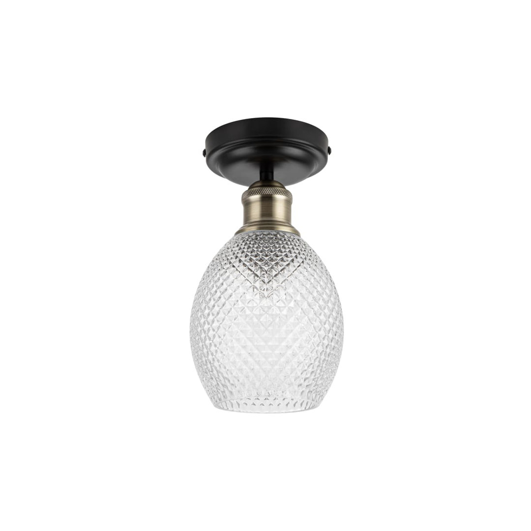 Auburn Bathroom light Classic Faceted Glass Ceiling Flush Light - Matt Black Base, IP44, 13x13x23.5cm, 1xE27 (Bulb not included)