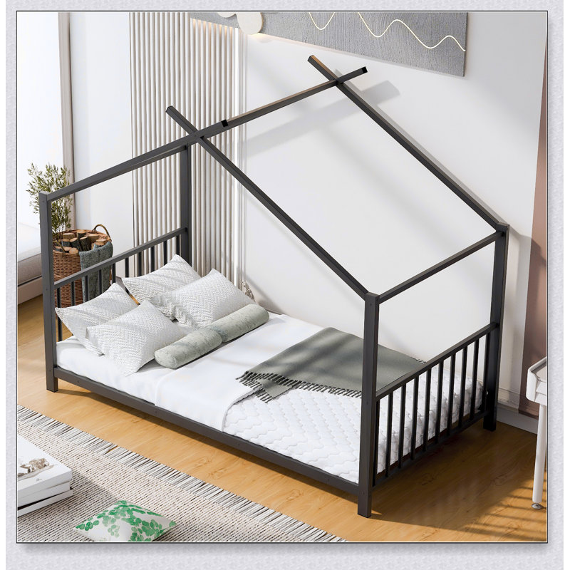 Metal House Platform Bed, Black