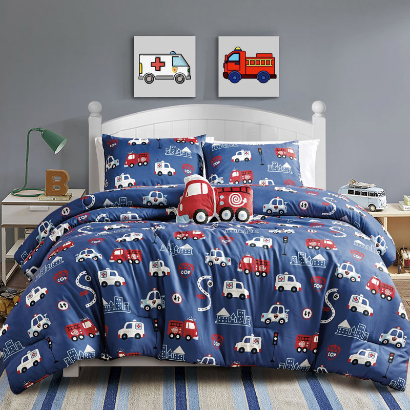 Ensemble de literie douce bleu et rouge, Édredon grand + 2 taies décoratives grand + 1 co