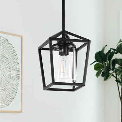 Lanterne suspendue 1 lumière noire avec abat-jour en verre