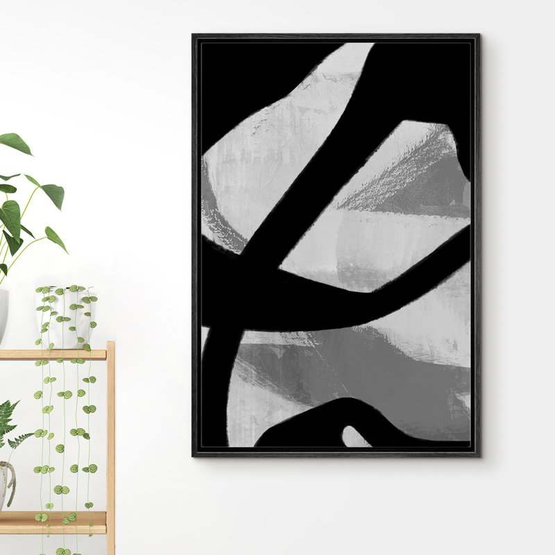 Art mural IDÉE4WALL, impression sur toile encadrée, grandes lignes sombres sur fond gris, illustrations abstraites, art moderne, alternative, noir et blanc, pour le salon, la chambre à coucher, le bureau - 16 po x 24 po - NOIR