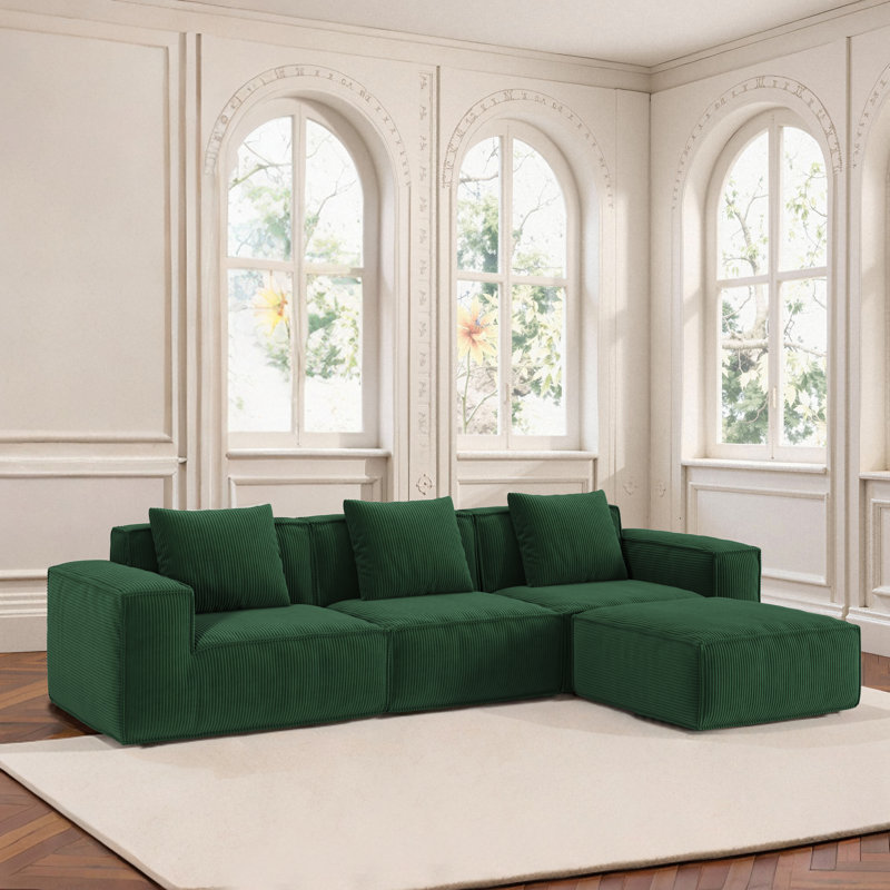 Canapé modulaire modulaire à conversion libre, H 22,4 po x l 118 po x P 39,4 po, 4, Vert