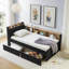 Lit de jour simple en tissu d'ameublement en velours avec tête de lit avec rangement et chargement sans fil, lit de jour multifonctionnel avec deux tiroirs de rangement et lumières DEL, noir-1463200424