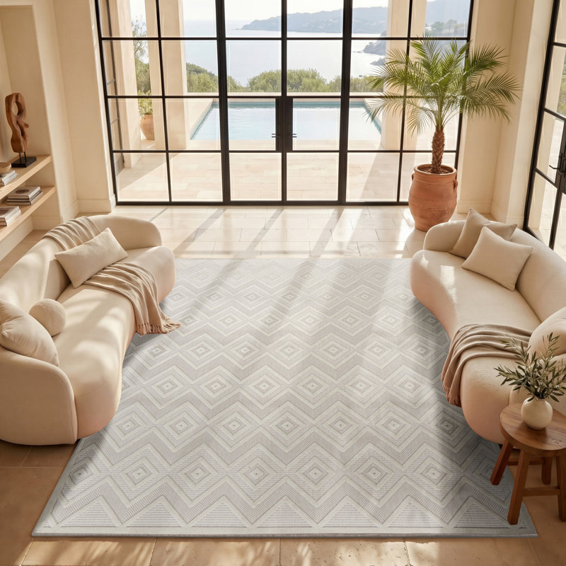 Foundry Select Versatile Diamond Ivory/White Indoor/Outdoor Area Rug, Rectangle 8' x 10'