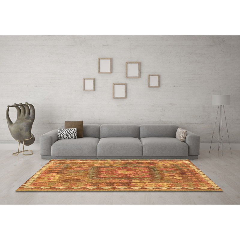 Tapis contemporains brun lavable à la machine 2584, Carré 7 pi
