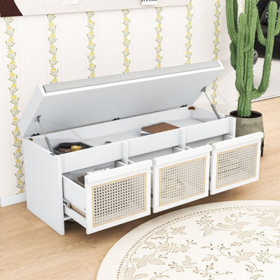 Banc de rangement pour hall d'entrée avec 3 tiroirs, rangement dissimulé et plateau rembourré capitonné