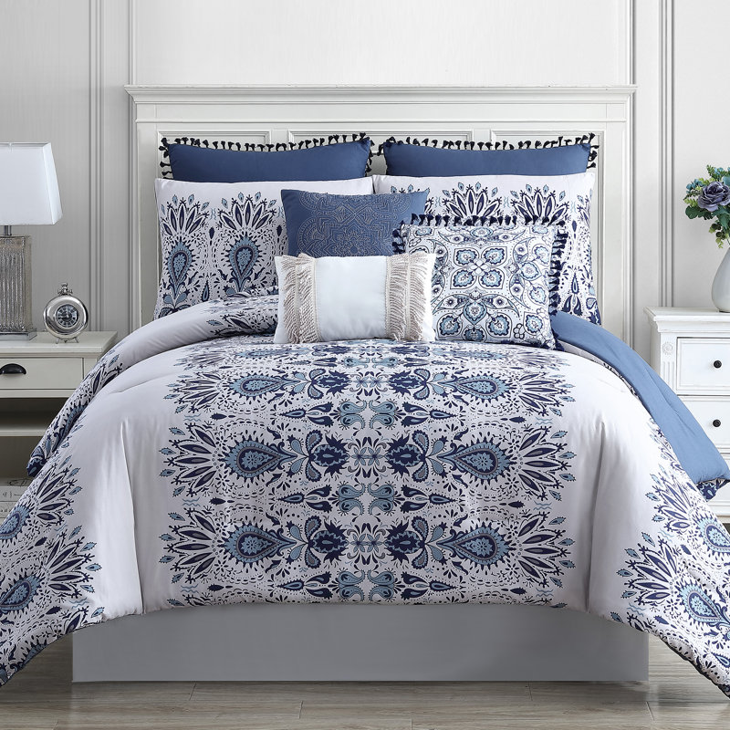 Ensemble d'édredon 8 pièces Modern, Grand + 2 taies décoratives + 3 coussins décorat