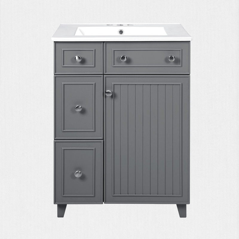 Meuble-lavabo simple 24 po avec plateau en céramique Menifee, Grey