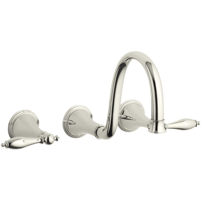 Finial Wall Mounted Bathroom Faucet, Nickel poli éclatant