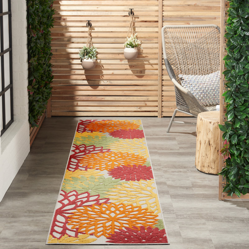 Geib Floral Yellow/Red/Green Indoor/Outdoor Area Rug, Runner 2'3" x 10'