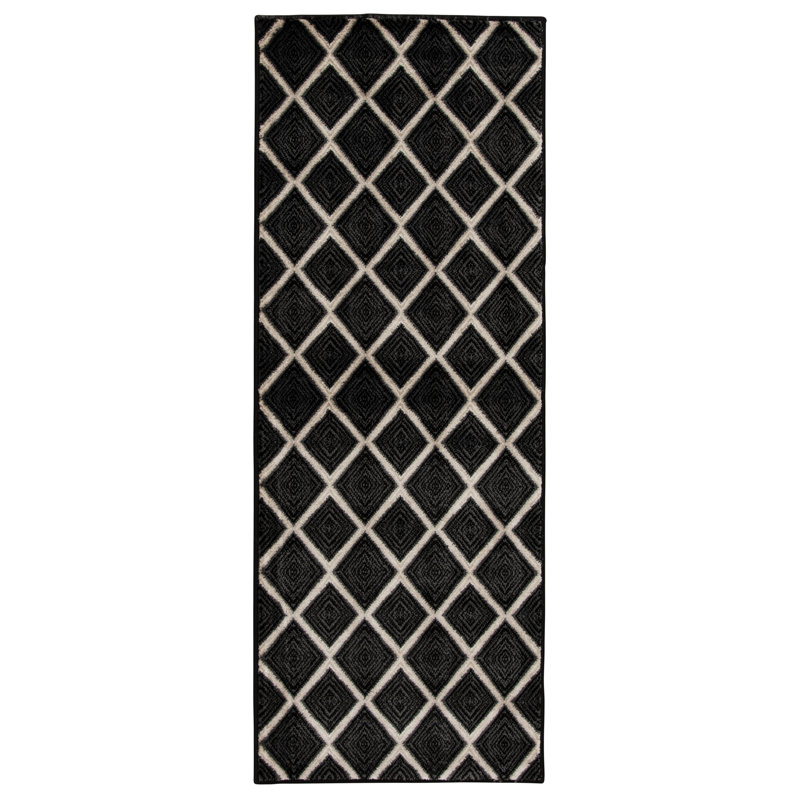 Tapis intérieur Caden, Tapis de couloir 2 pi 2 po x 16 pi, Gris / noir / blanc
