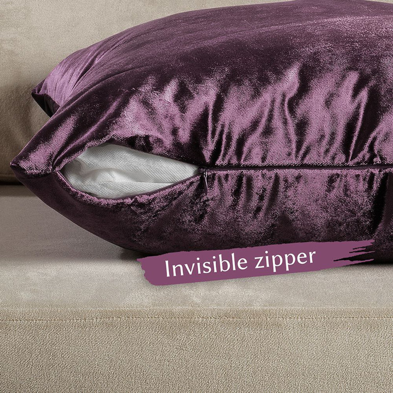 Housse de coussin en velours brillant, Aubergine, Rectangular 12"H x 20"W