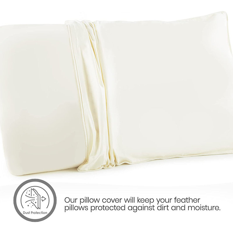 Protège-oreiller en coton biologique Taille standard - Housse de coussin 100% coton certifiée GOTS avec fermeture à glissière - Passepoil hypoallergénique lavable à la machine et housse respirante - Paquet de 2 (beige)