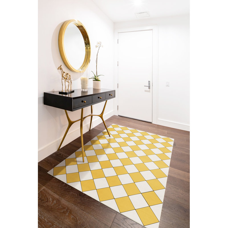 Hooppole Vinyl Checkered Indoor Rug, Runner 2'6" x 8'