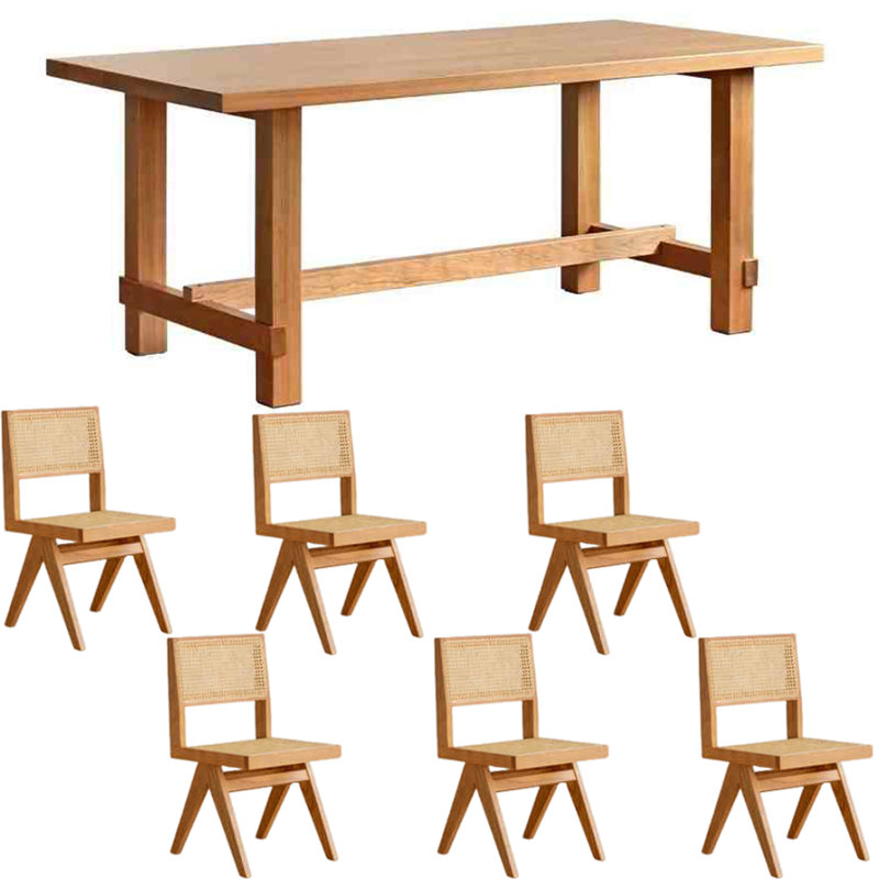 Ensemble de grande table de salle à manger rectangulaire en bois massif, H 29,53 po x L 78,74 po x l 33,46 po