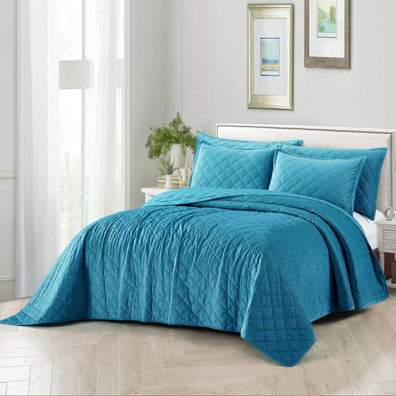 5 Piece Velvet Quilted Set, Storm Blue