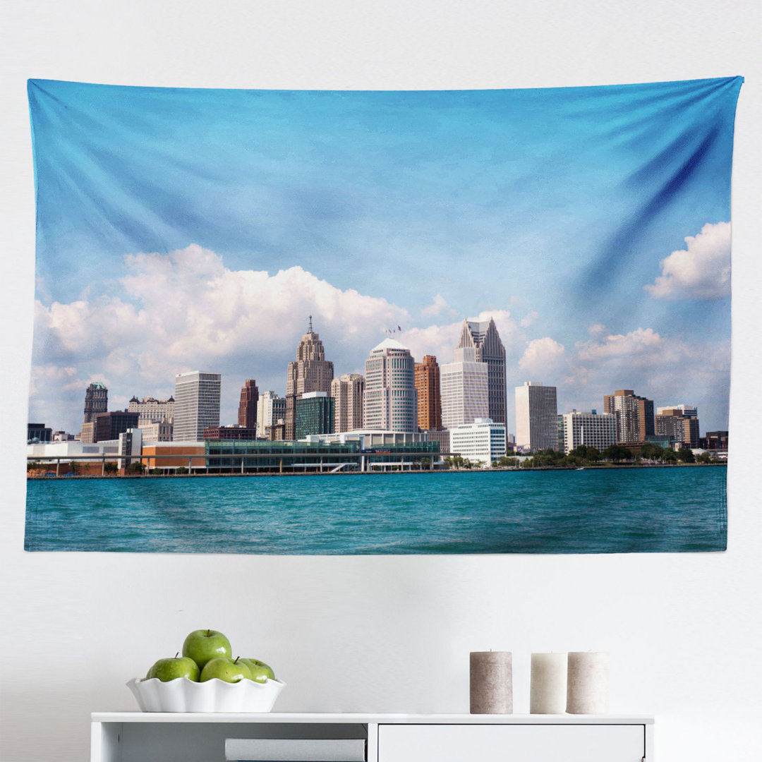 Wandbehang Skyline von Downtown Detroit von Windsor Ontario Moderne Architektur Stadtbild