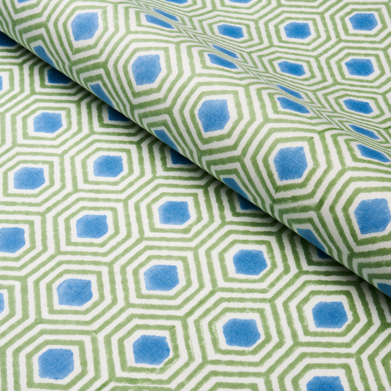 Tissu imprimé à la main Otis, Vert et bleu
