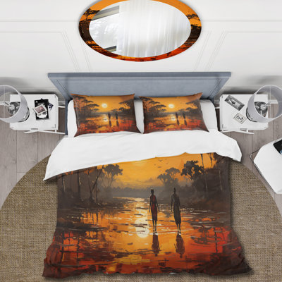 African Savannah Serenade VI - Ensemble de housse de couette African Art - Microfibre de polyester