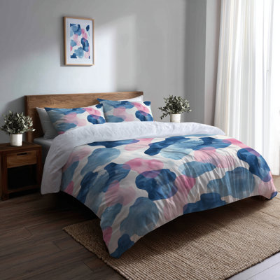 Ensemble de literie 3 pièces Boho - Ensemble de housse de couette bleu et rose