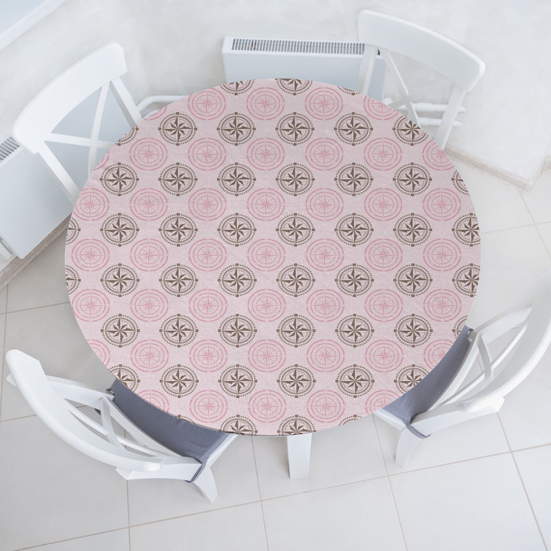 August Grove® Compass Fitted Round Tablecloth Pale Mauve Pale Pink 94491, 64.17" Round