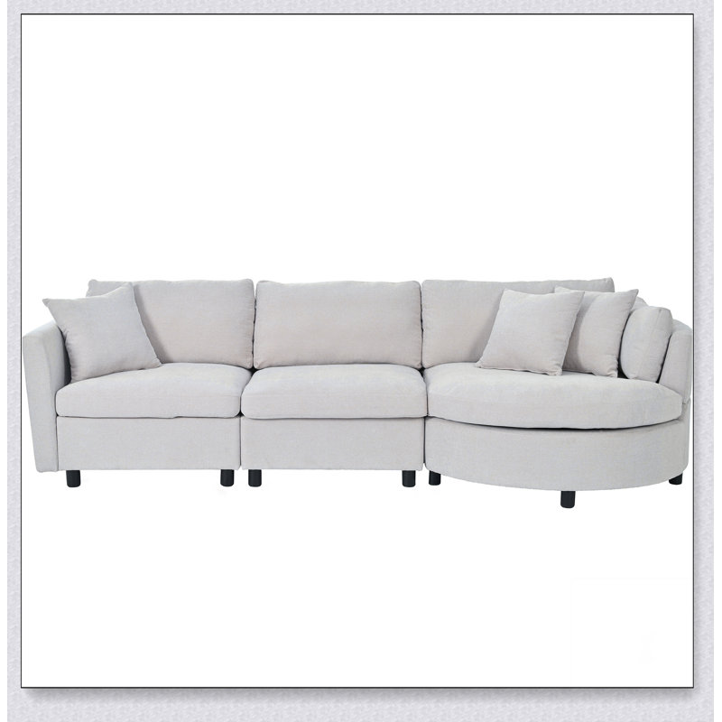 Three Indoor Cushioned Combination Sofas With Three Pillows And Curved Seat