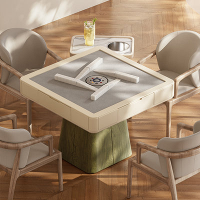 High-end Solid wood Cream and Green Automatic Mahjong Table for Chinese Rules