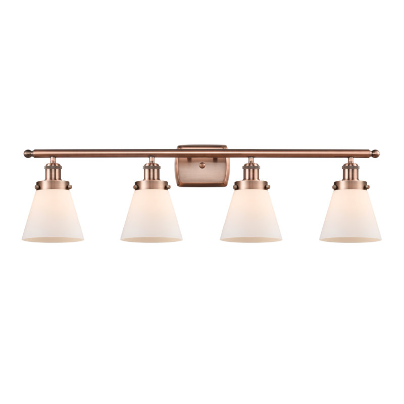 Éclairage pour meuble-lavabo 4 lumières 36 po Ballston Urban Cone, Incandescent, Blanc mat, Cuivre antique
