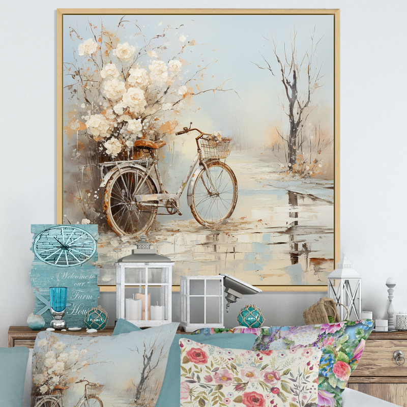 Vélo de charme en hiver III sur toile, H 30 po x l 30 po x P 1 po, Cadre naturel flottant